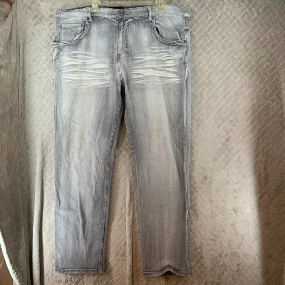 Spark Mens 44x34 Denim Jeans Gray Slim Straight Light Wash Stretch